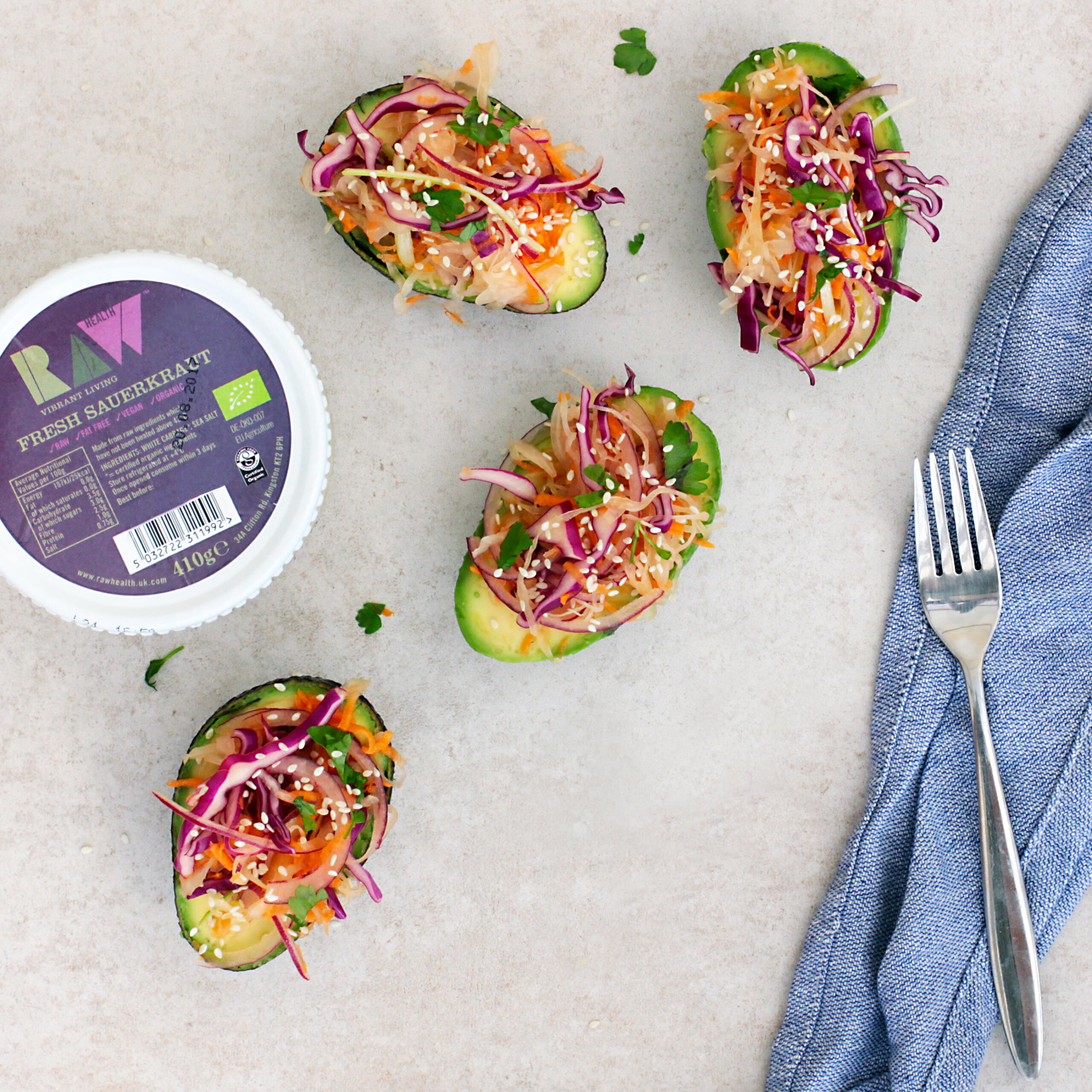 Avocado Boats, With Beetroot, Sauerkraut and Pomegranate Salad and a Tahini Dressing | Raw Vibrant Living