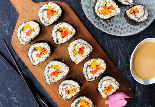 Raw Vegan Sushi with Cauliflower Rice and Sweet Tahini Dipping Sauce image