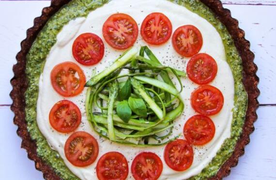 Raw Hummus, Pesto and Tomato Tart image