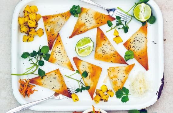 Cauliflower Samosas with Quick Mango Pickle image
