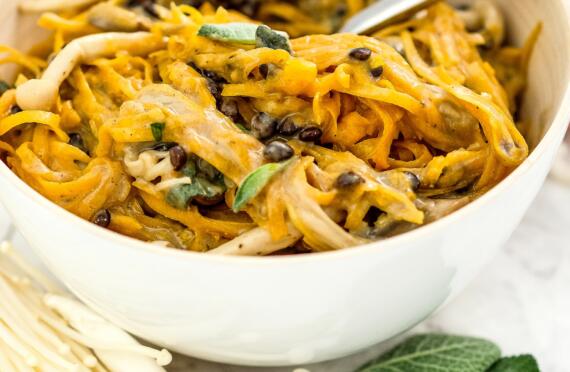 Vegan Butternut Squash Noodles with Creamy Tahini Garlic Mushrooms image
