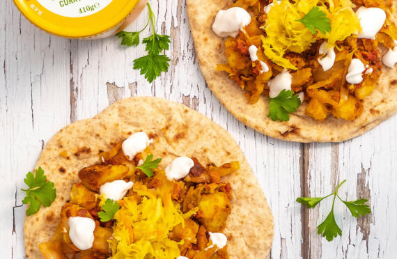 Vegan Potato and Cabbage Curry with Sauerkraut & Chapattis image
