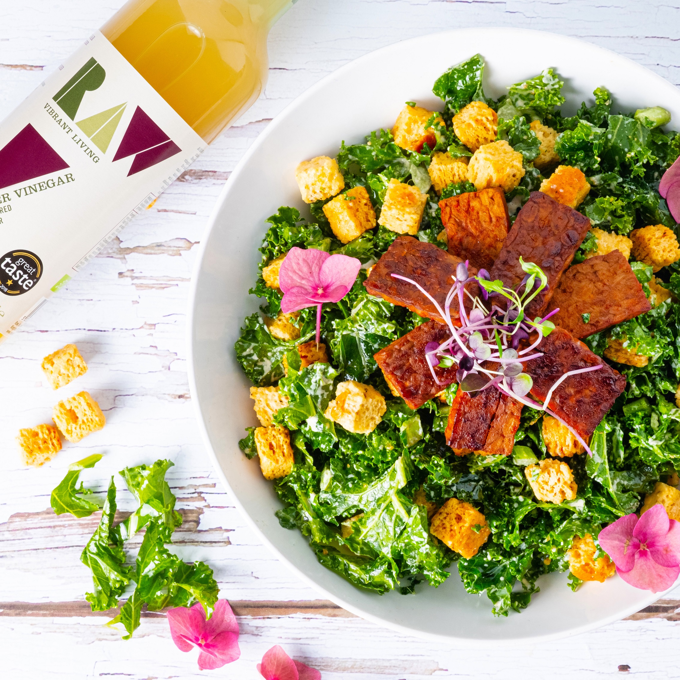 Vegan Kale Caesar Salad with Tempeh Bacon | Raw Vibrant Living