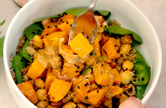 CHICKPEA SWEET POTATO BUDDHA BOWL WITH TAHINI DRESSING image