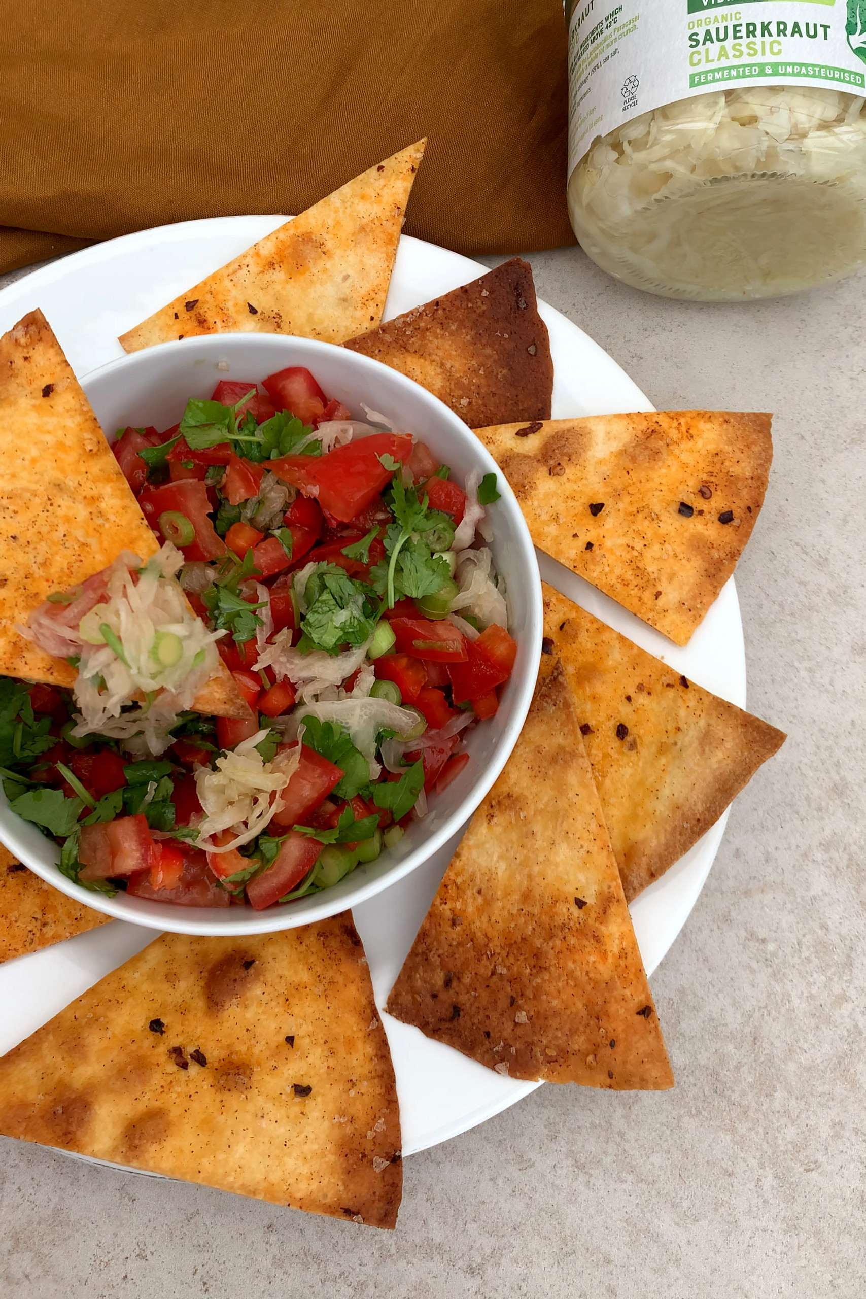 CORN TORTILLA CHIPS WITH SALSA AND SAUERKRAUT | Raw Vibrant Living