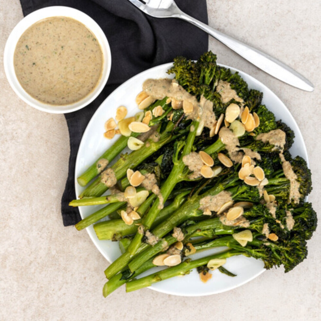 ROASTED BROCCOLI WITH GARLIC & BASIL TAHINI SAUCE | Raw Vibrant Living